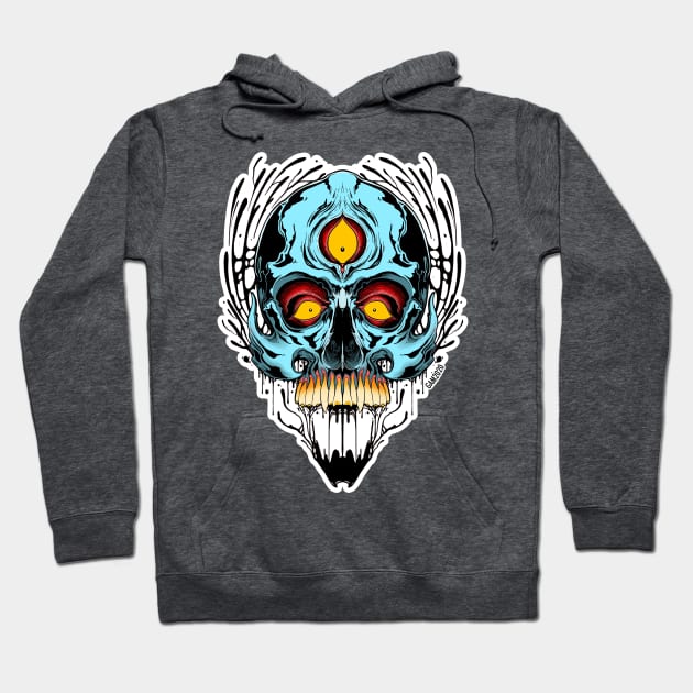 Blue Skull with Three Eyes Hoodie by TattooGabby